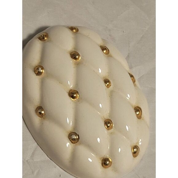 VTG HOLLAND MOLD HANDMADE WHITE DIAMOND & GOLD CUSHION STYLE TRINKET BOX & LID - Picture 8 of 10